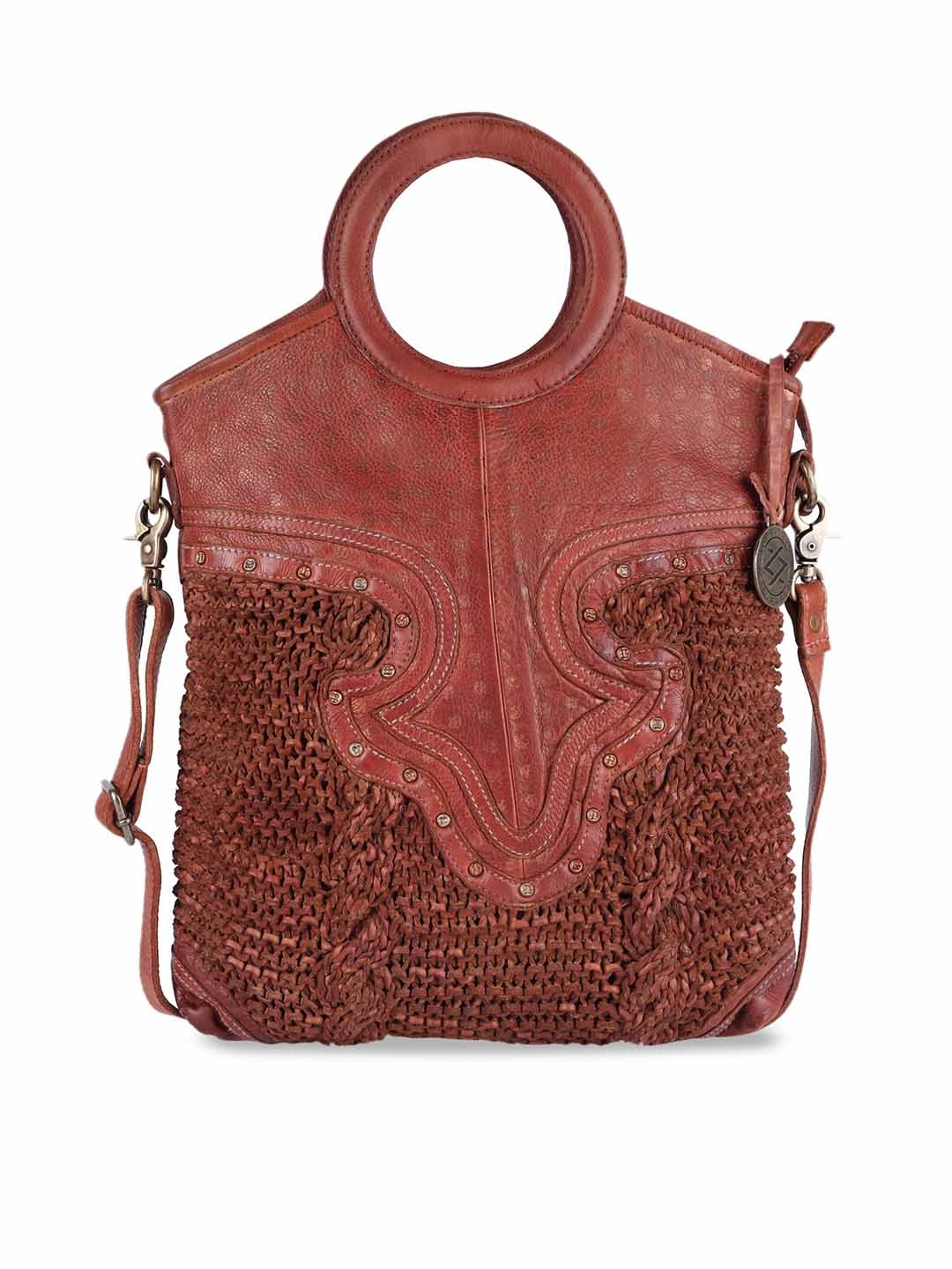 

KOMPANERO Tan Leather Structured Handheld Bag