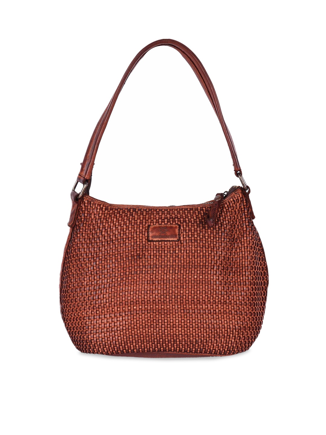

KOMPANERO Brown Textured Structured Hobo Bag