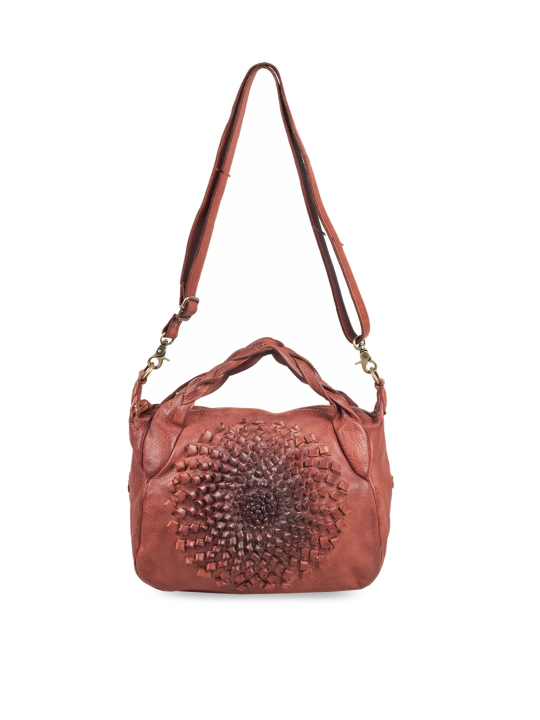 

KOMPANERO Leather Handheld Bag with Cut Work Handbags, Tan