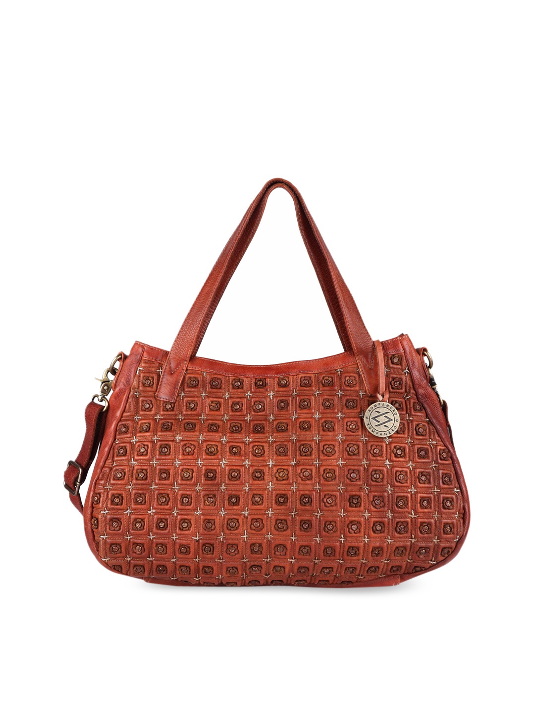 

KOMPANERO Floral Leather Handheld Bag Handbags, Tan