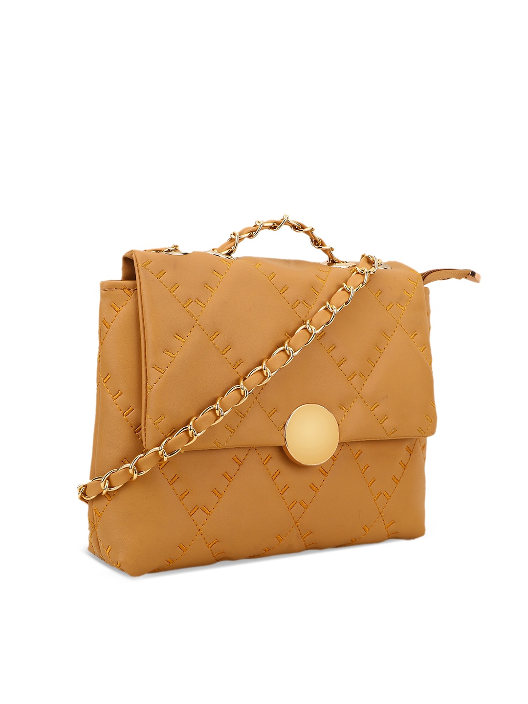

SHINING STAR Women Mustard Textured Structured Handheld Bag
