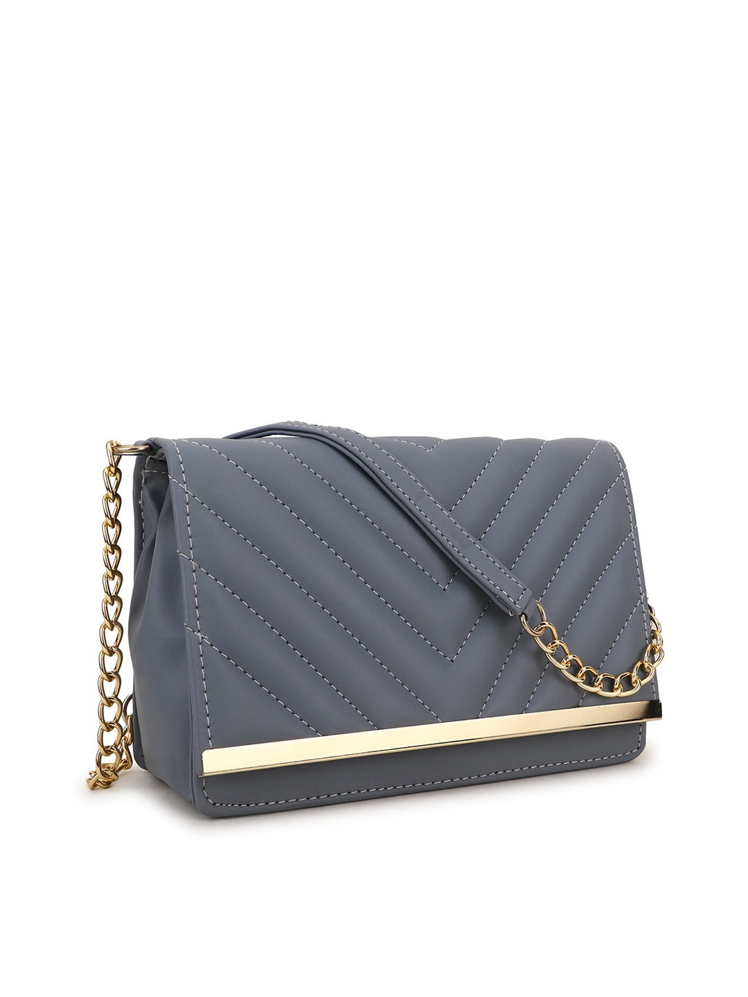 

SHINING STAR Grey Textured Structured Sling Bag with Quilted