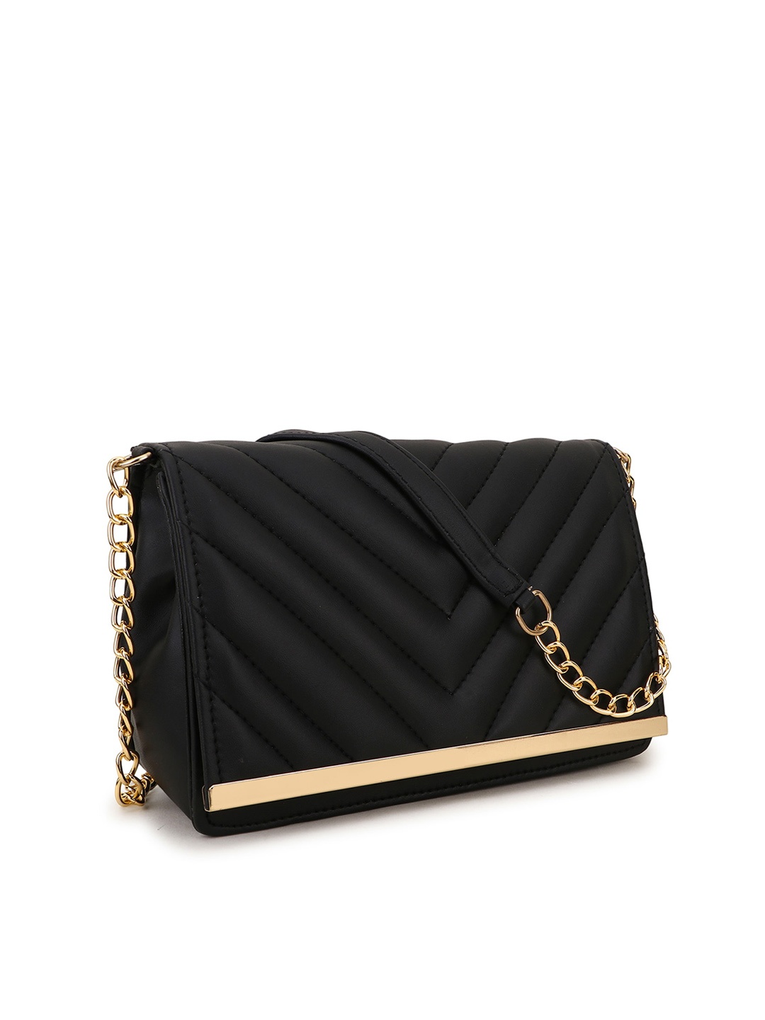 

SHINING STAR Black PU Structured Sling Bag with Quilted