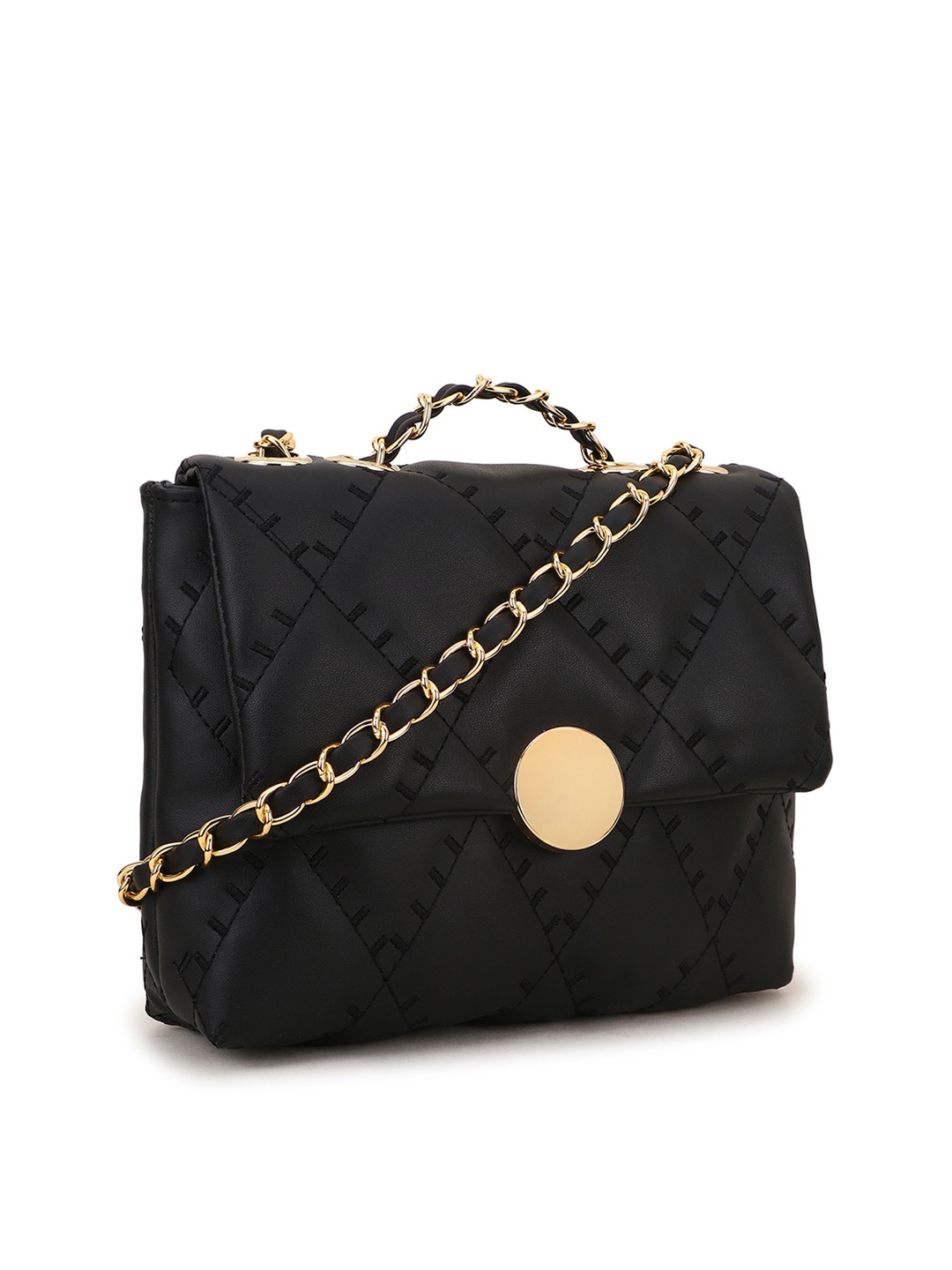 

SHINING STAR Women Black Textured Sling Bag with Quilted