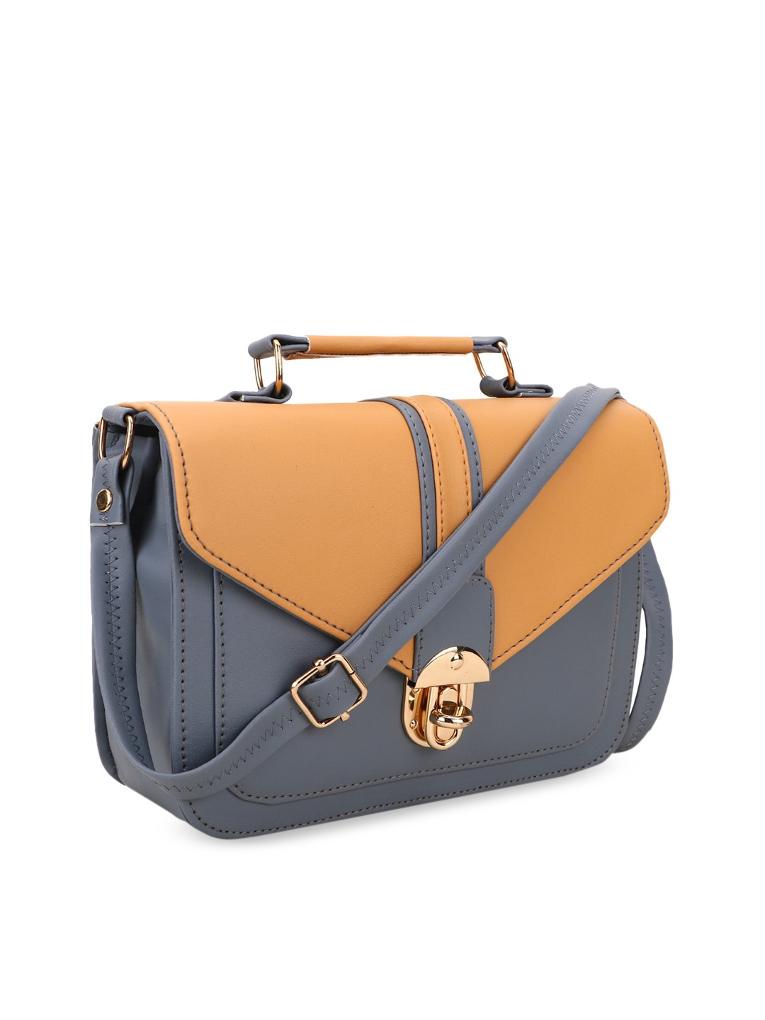 

SHINING STAR Grey & Orange Colourblocked PU Sling Bag