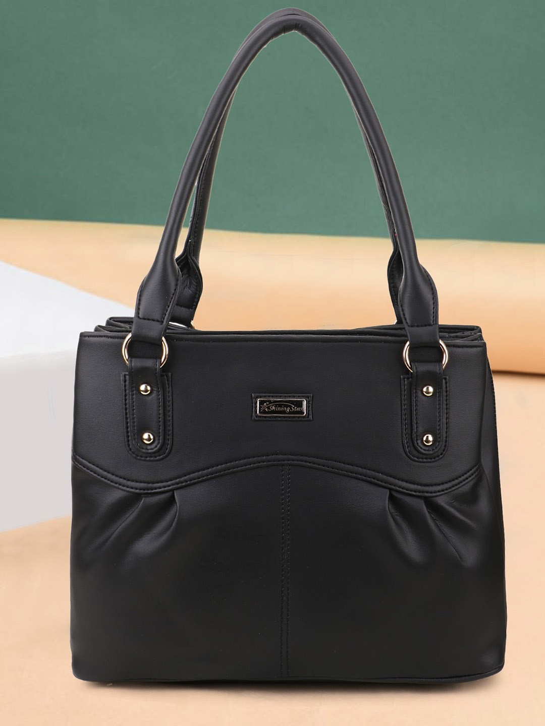 

SHINING STAR Black Colourblocked PU Structured Shoulder Bag