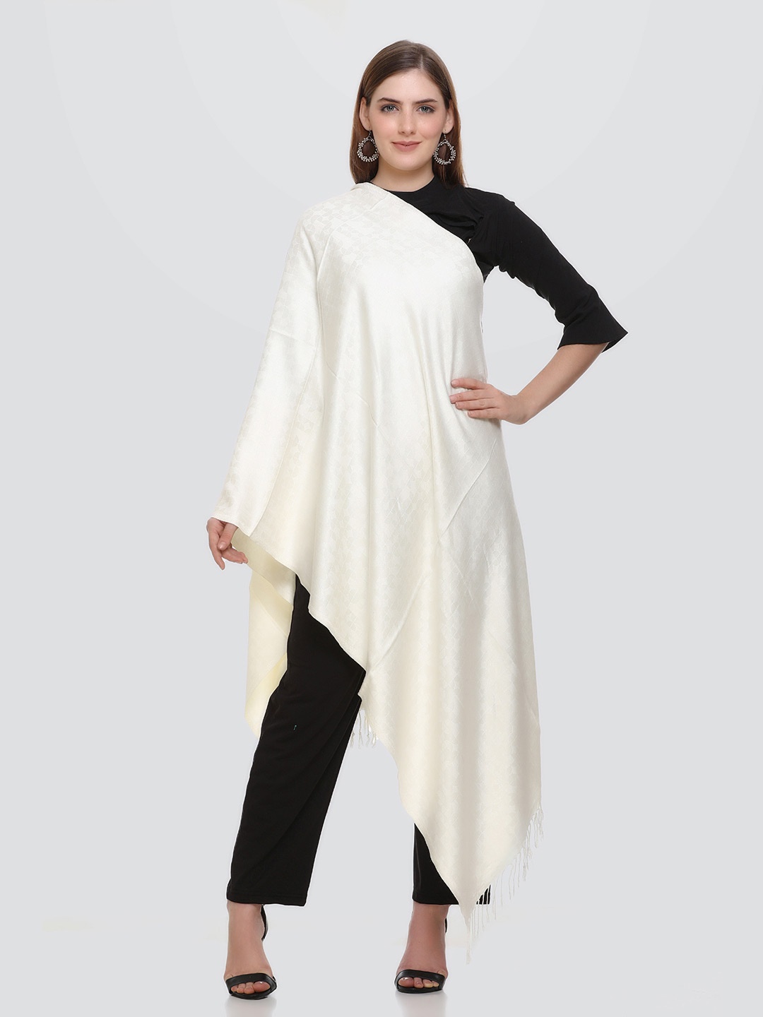 

KANIGARI Women White Printed Woven Design Stole