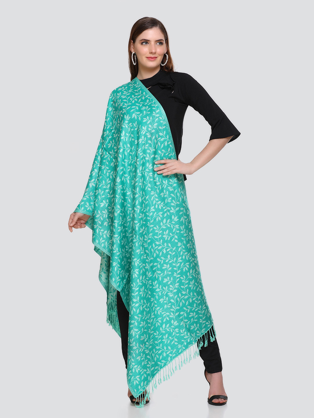 

KANIGARI Women Green Printed Woven Design Stole