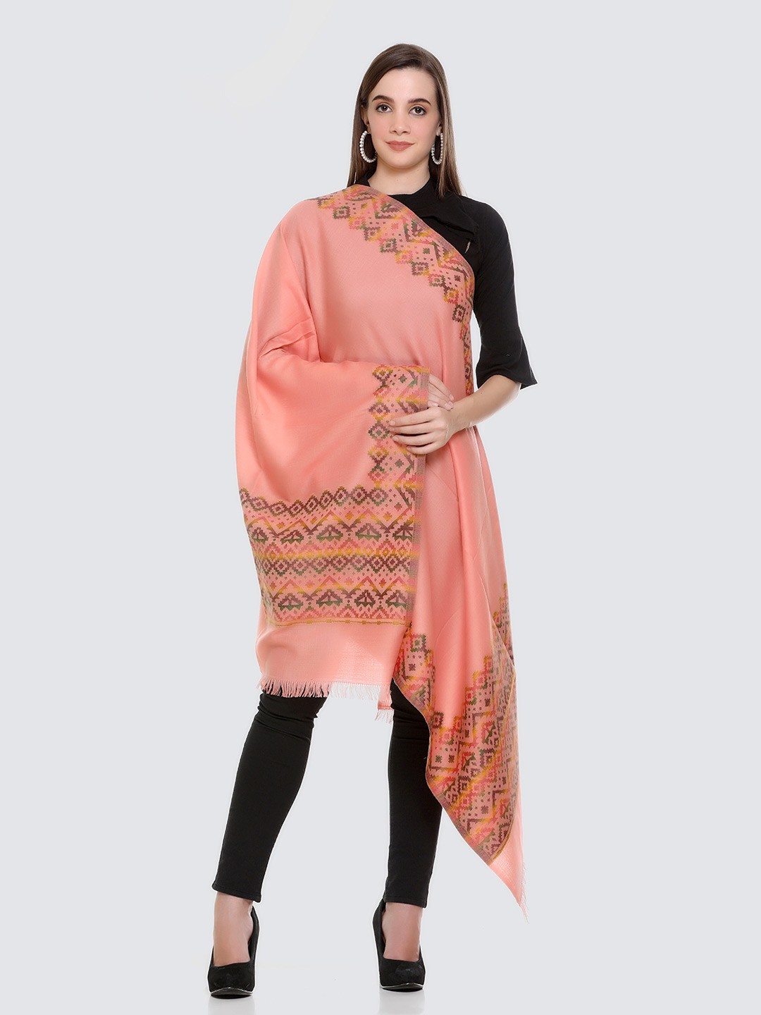 

KANIGARI Women Pink & Yellow Printed Woven Design Stole