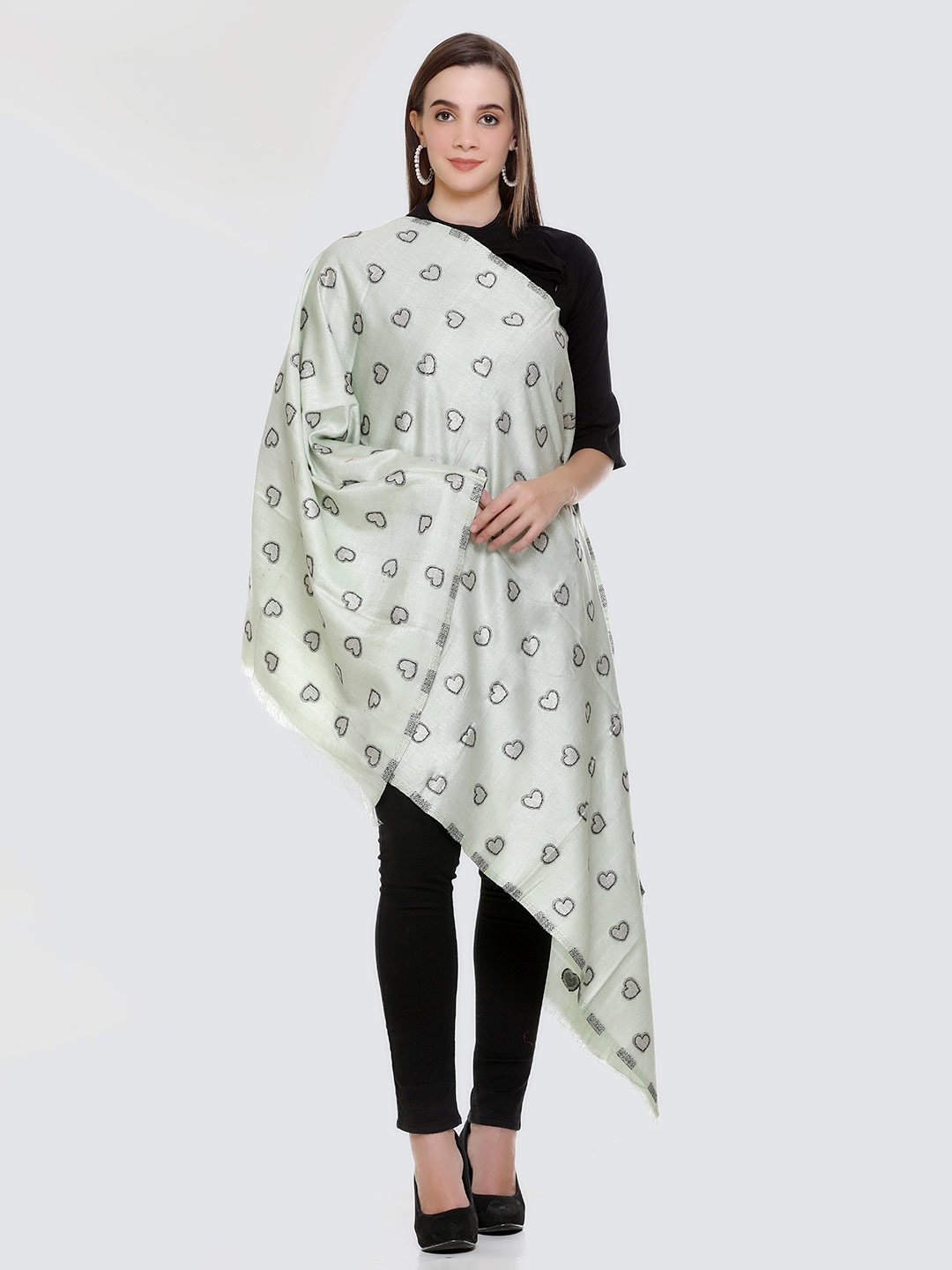 

KANIGARI Women Green & Grey Printed Geometric Stole