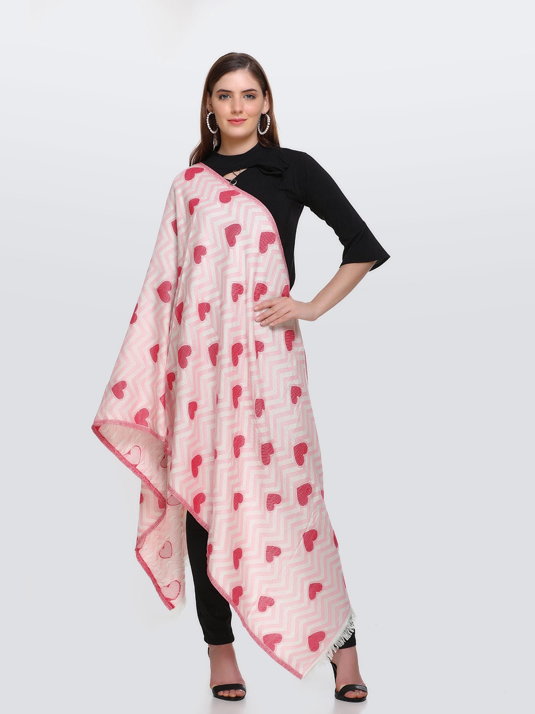 

KANIGARI Women Pink & Cream-Coloured Printed Geometric Stole