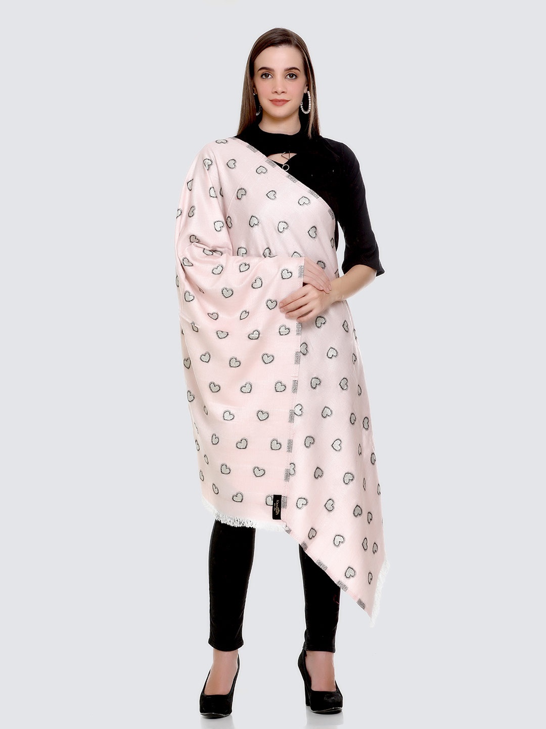 

KANIGARI Women Pink & Black Printed Geometric Stole