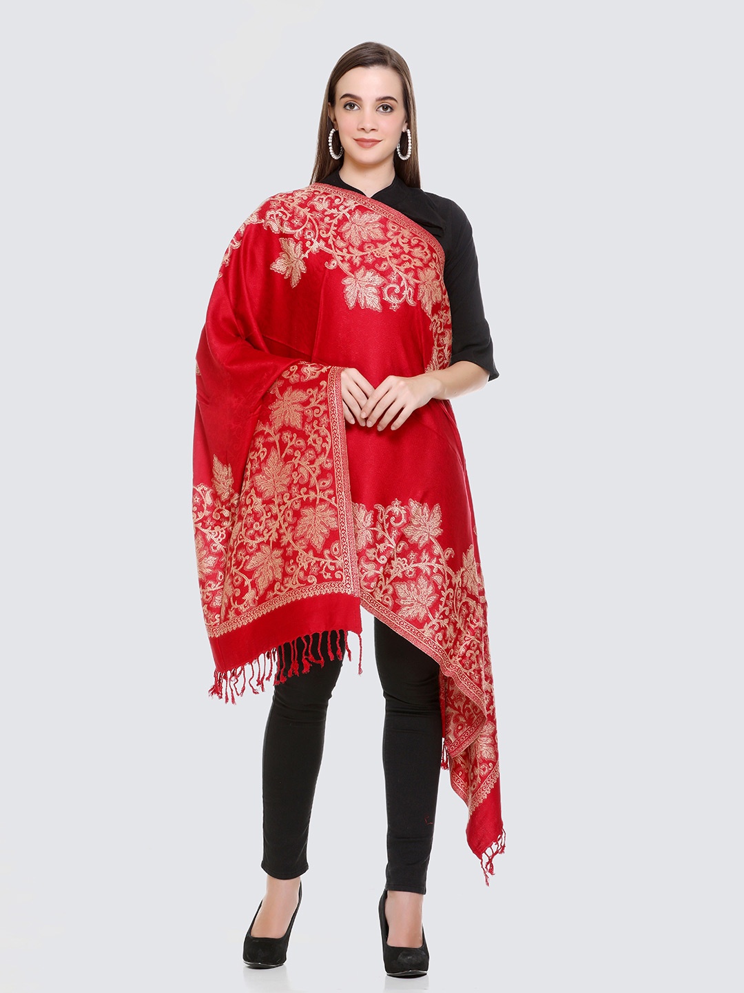 

KANIGARI Women Red & Cream-Coloured Printed Floral Stole