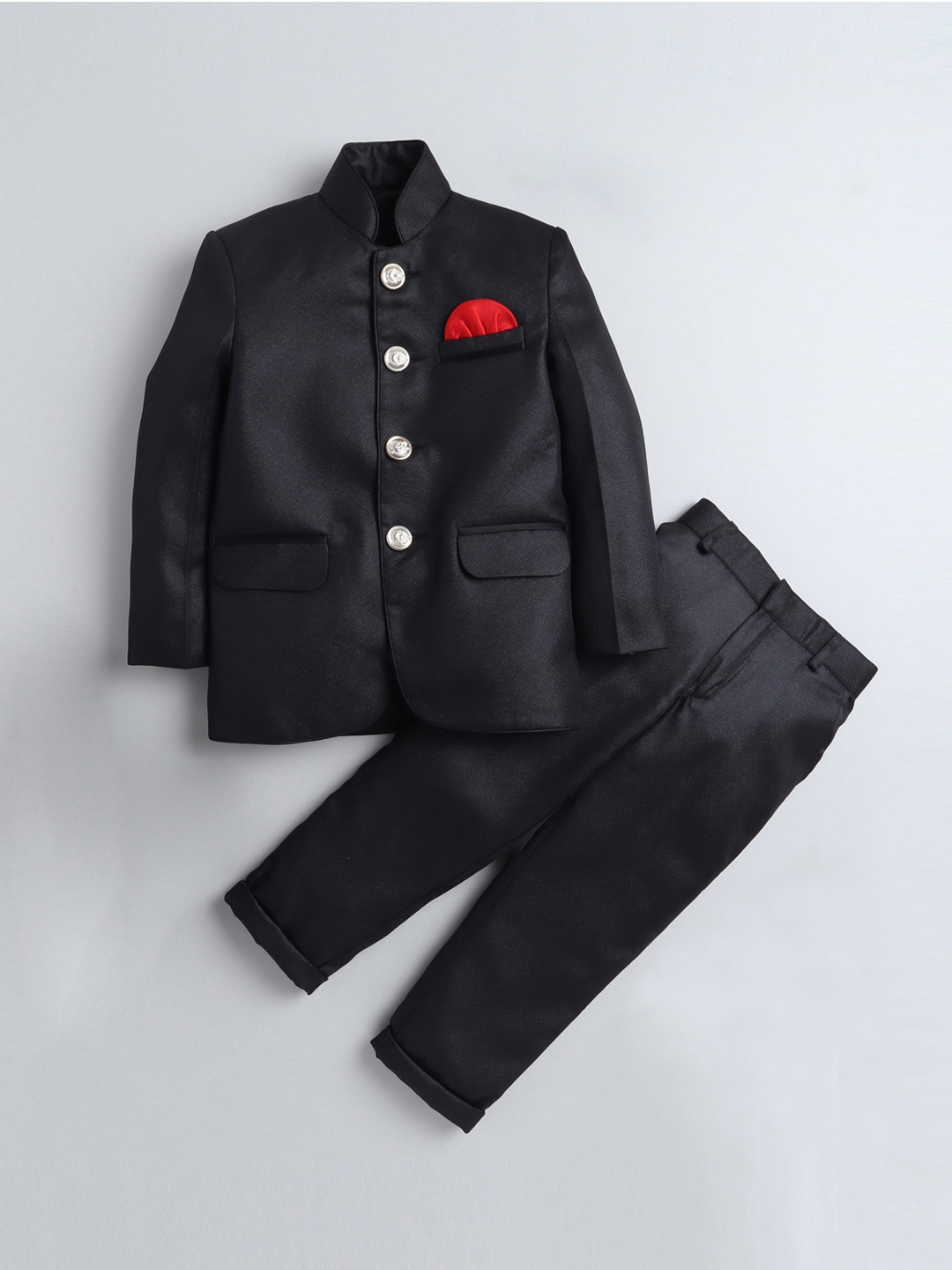 

Jeetethnics Boys Black Solid Bandhgala 2-Piece Suits