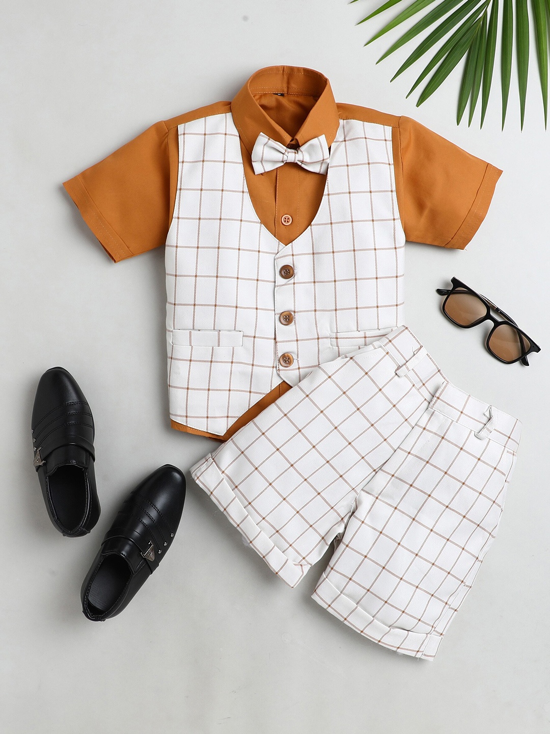 

Jeetethnics Boys Partywear Checked Shirt with Shorts, White
