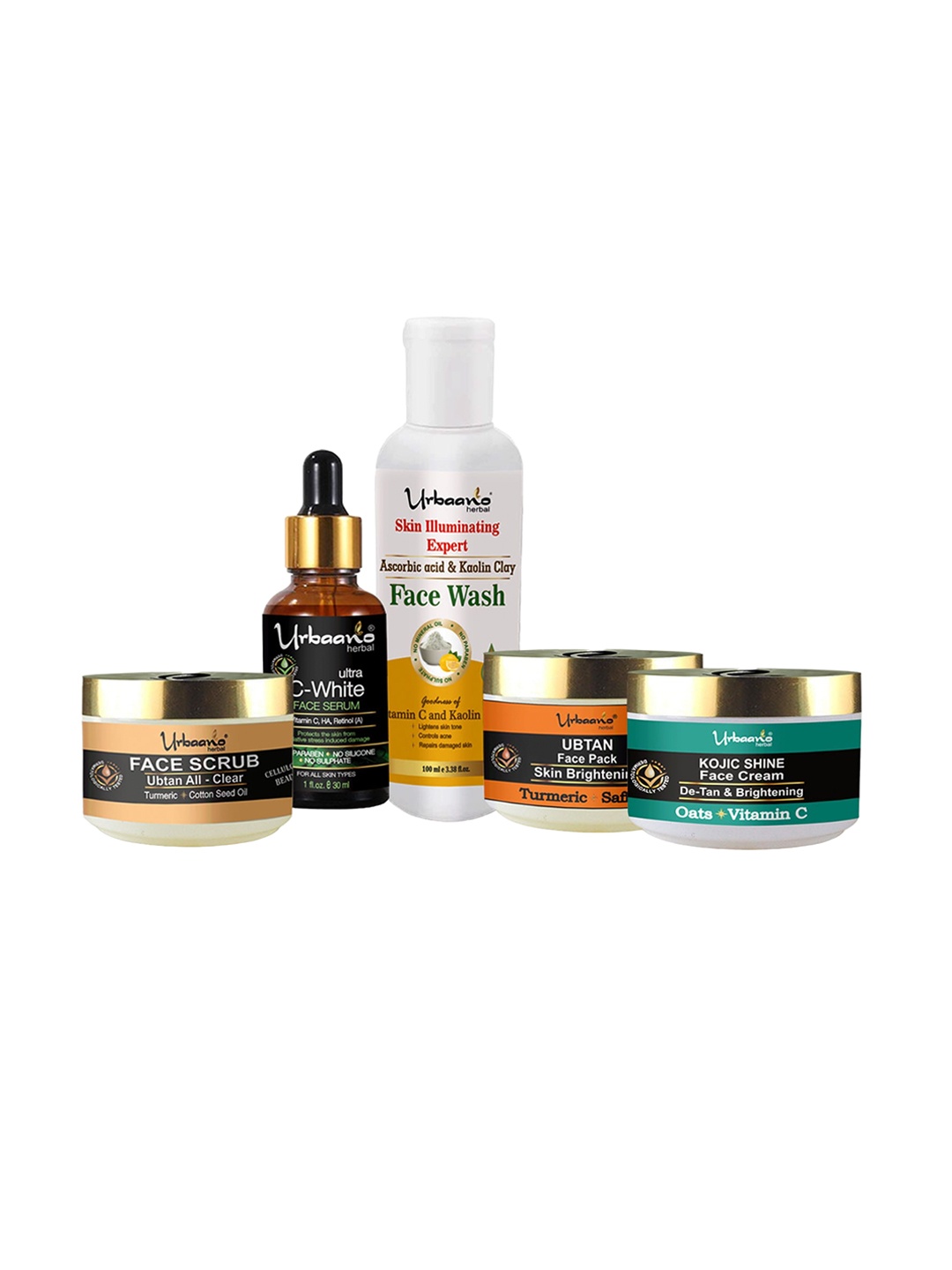 

Urbaano Herbal Set Of 5 Face Wash Face Scrub Face Pack Face Serum & Face Cream 280ml, White