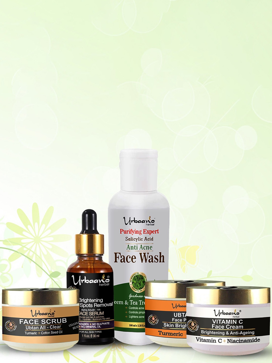 

Urbaano Herbal Set Of 5 Facial Kit For Spot Correction & Firming, White