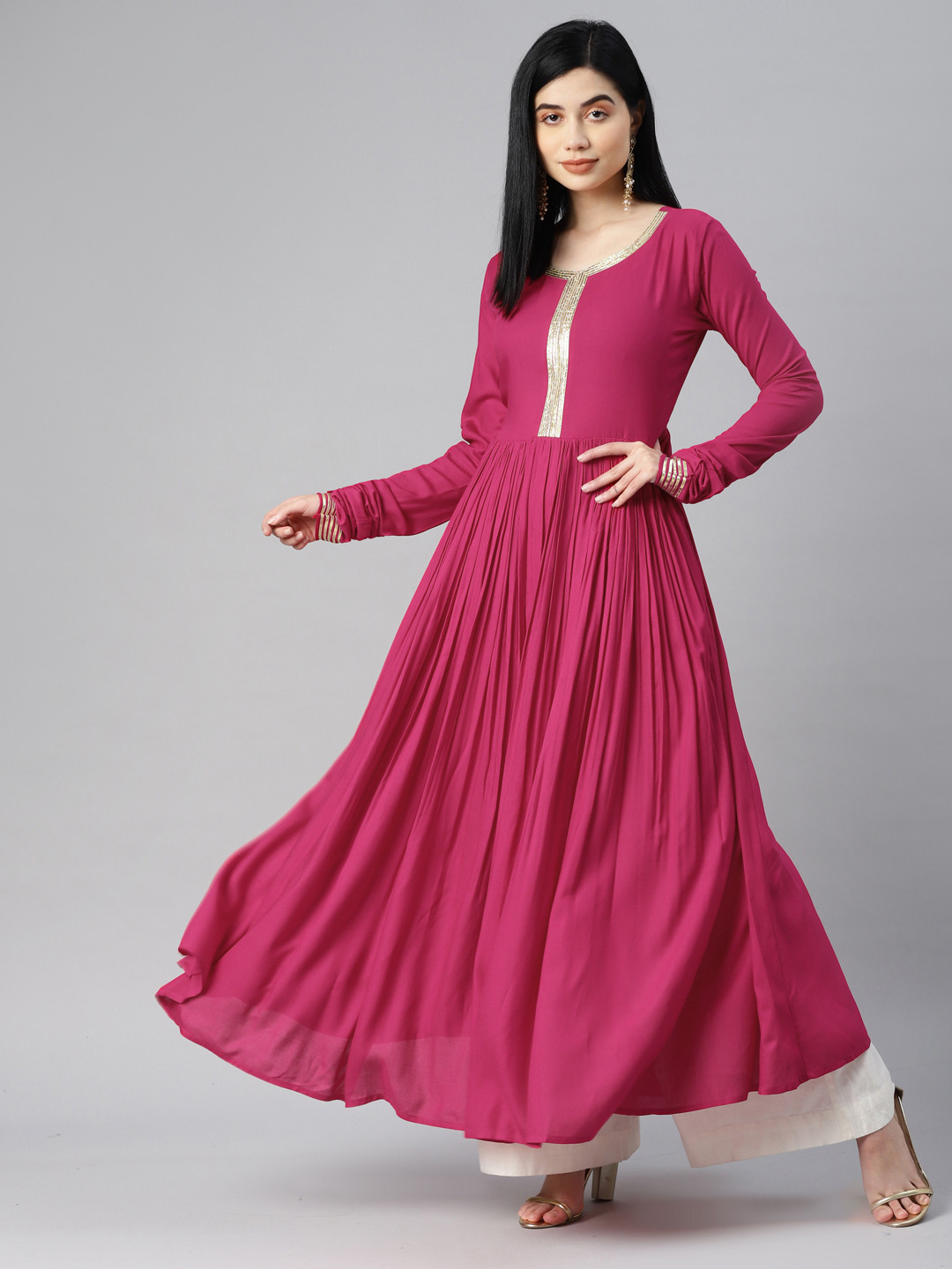 

MBE Women Magenta Embellished Gotta Patti Anarkali Kurta