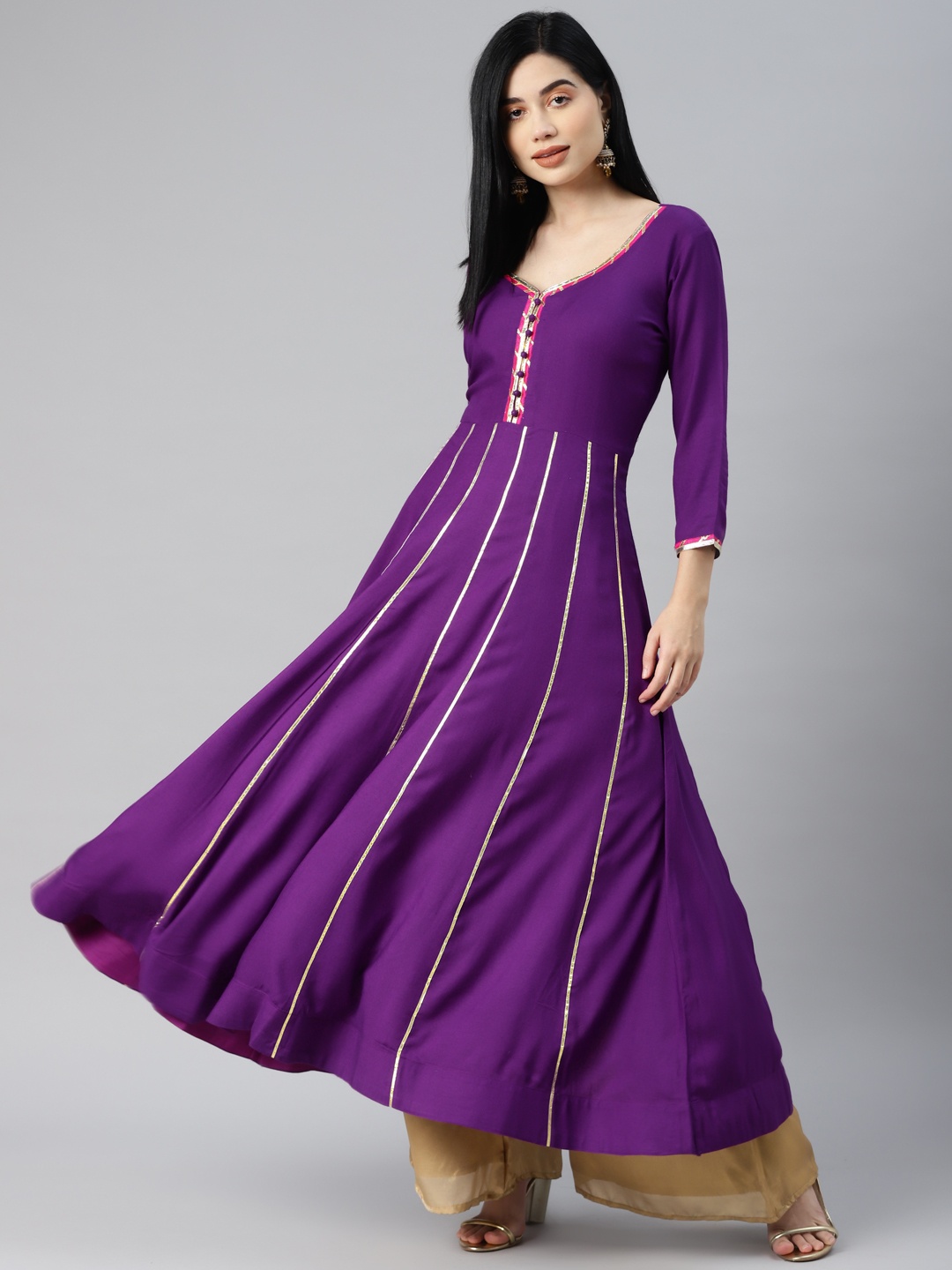 

MBE Women Purple Embellished Gotta Patti Anarkali Kurta