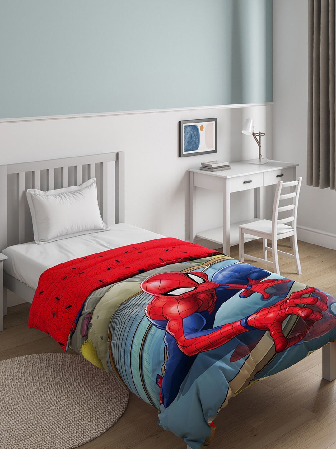 

DDecor Blue & Red Cartoon Characters Pure Cotton150 GSM Reversible Single Bed Quilt