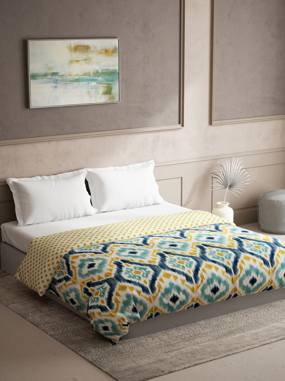 

DDecor Turquoise Blue & Mustard Printed100% Cotton150 GSM Reversible Double Bed Quilt