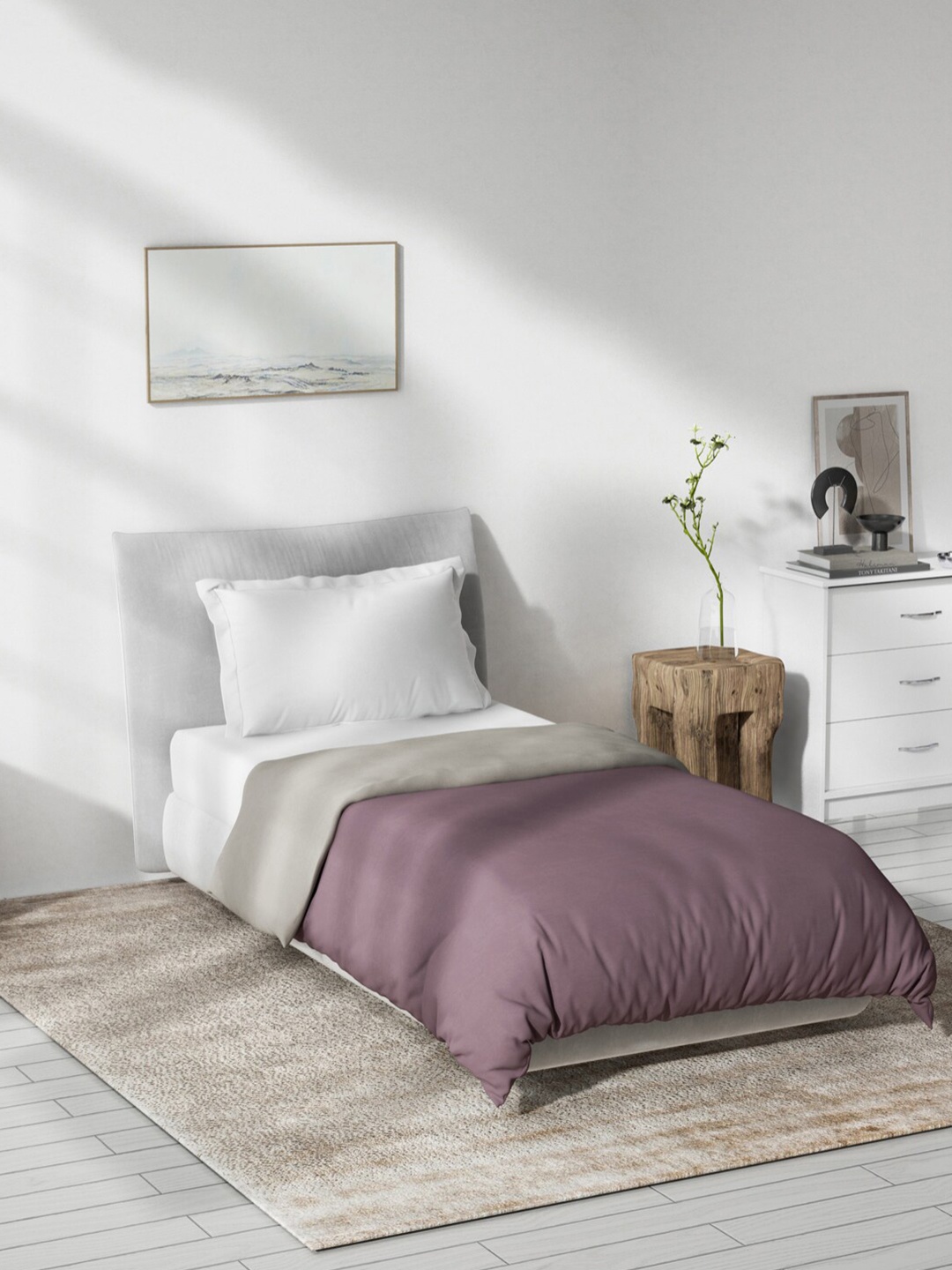 

DDecor Purple & Grey Solid Mild Winter 100% Cotton 150 GSM Reversible Single Bed Quilt