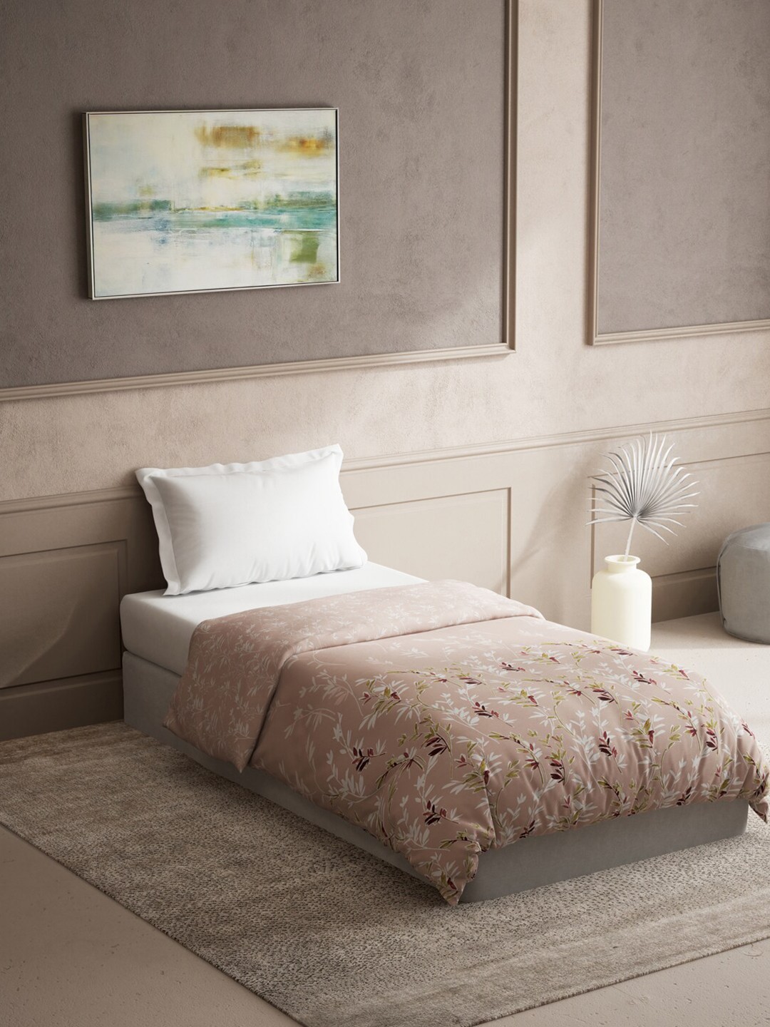 

DDecor Pink & Off White Floral Mild Winter 100% Cotton 150 GSM Reversible Single Bed Quilt