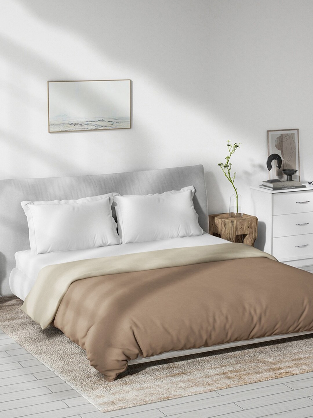 

DDecor Brown & Cream Solid Mild Winter 100% Cotton 150 GSM Reversible Double Bed Quilt
