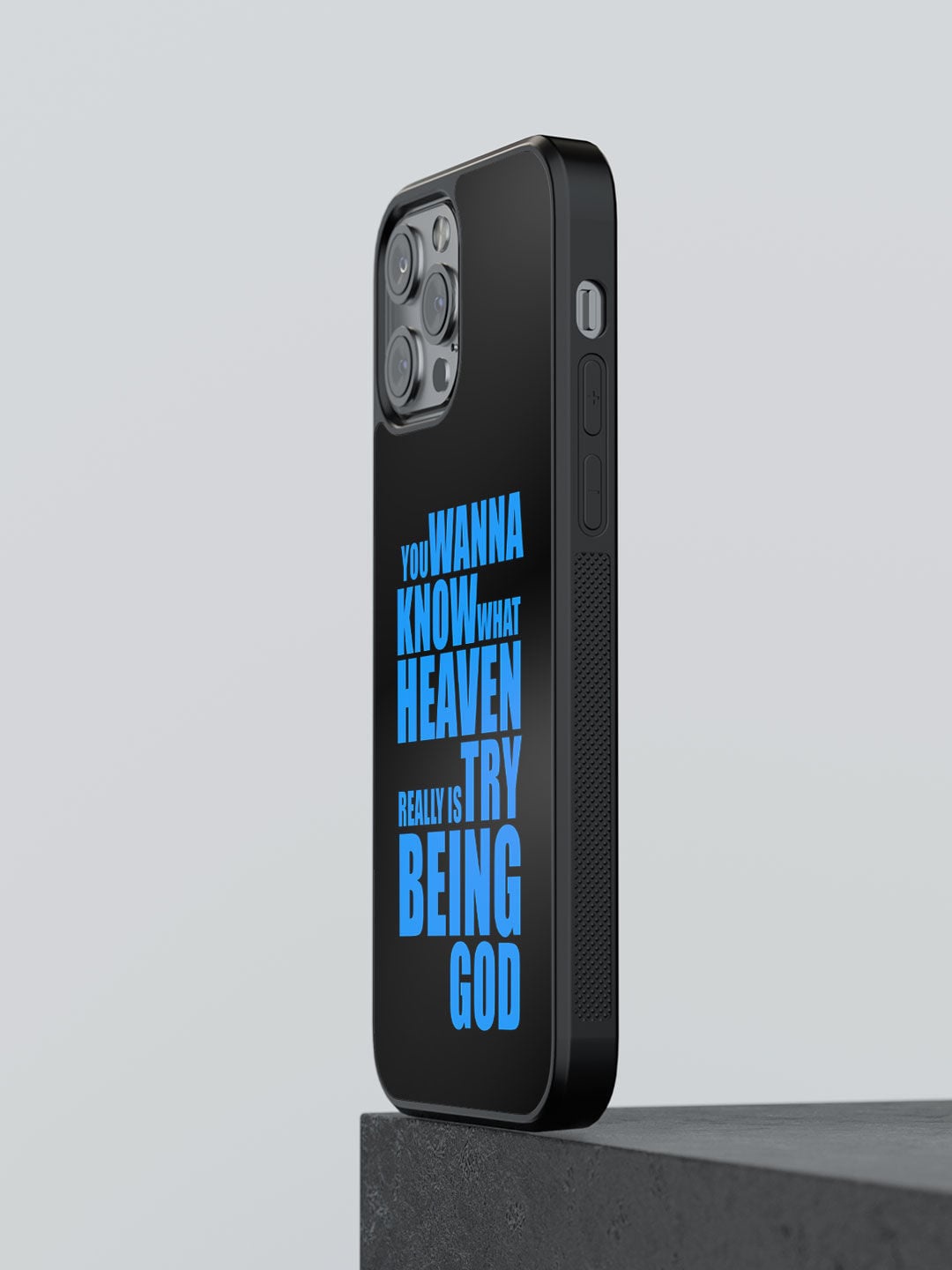

macmerise Black & Blue Printed Try Being God iPhone 13 Pro Max Phone Back Case