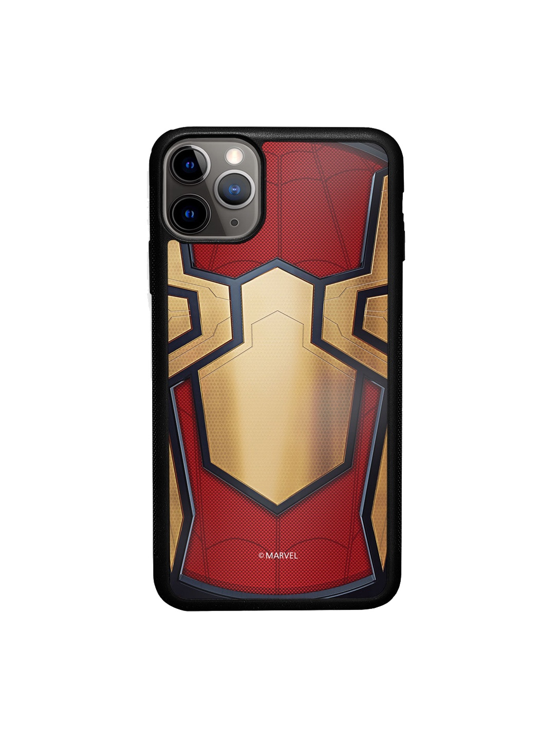 

macmerise Red & Gold-Colored Spider Logo Printed iPhone 11 Pro Max Bumper Phone Back Case