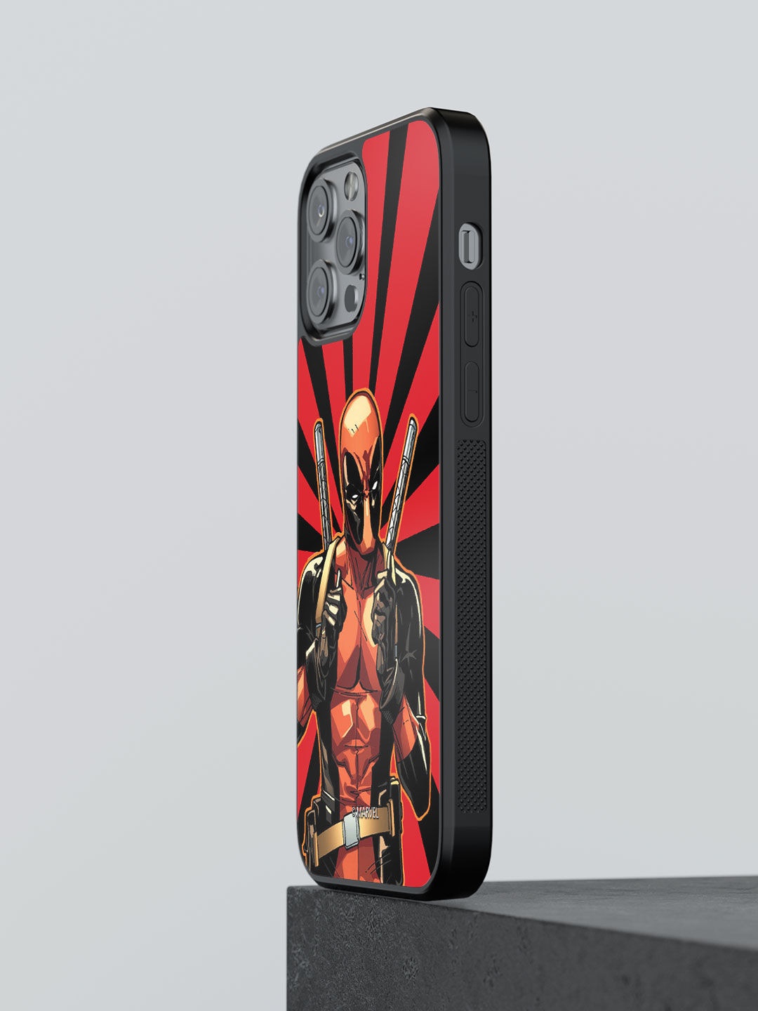 

macmerise Red & Black Deadpool Printed iPhone 13 Pro Max Bumper Phone Back Case