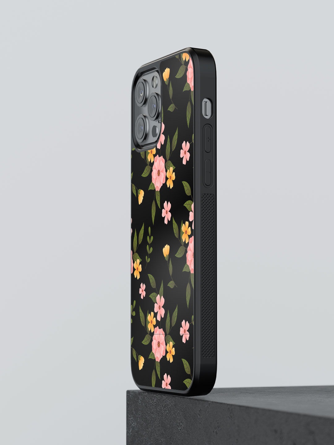 

macmerise Black & Pink Floral Printed iPhone 13 Pro Max Bumper Phone Back Case
