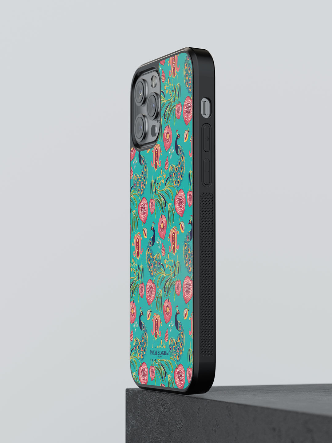 

macmerise Green Printed Payal Singhal Anaar and Mor Teal Design iPhone 13 Pro Max Bumper Phone Back Case