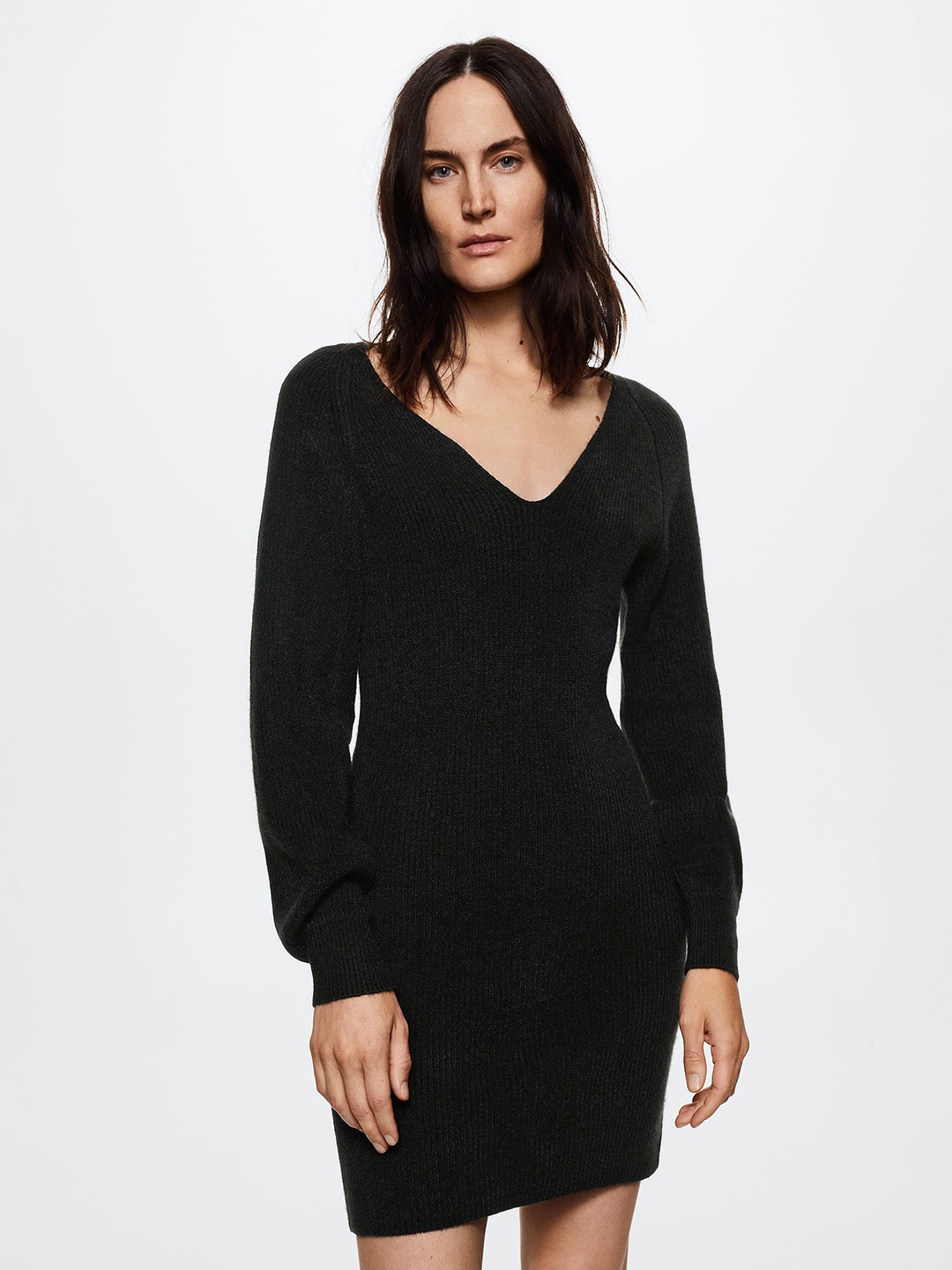 

MANGO Black Ribbed Sustainable Mini Jumper Dress