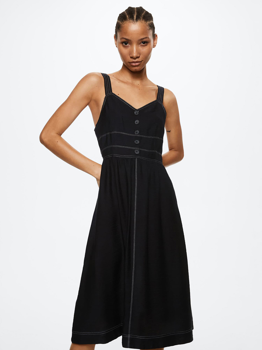 

MANGO Black Solid Sustainable A-Line Midi Dress