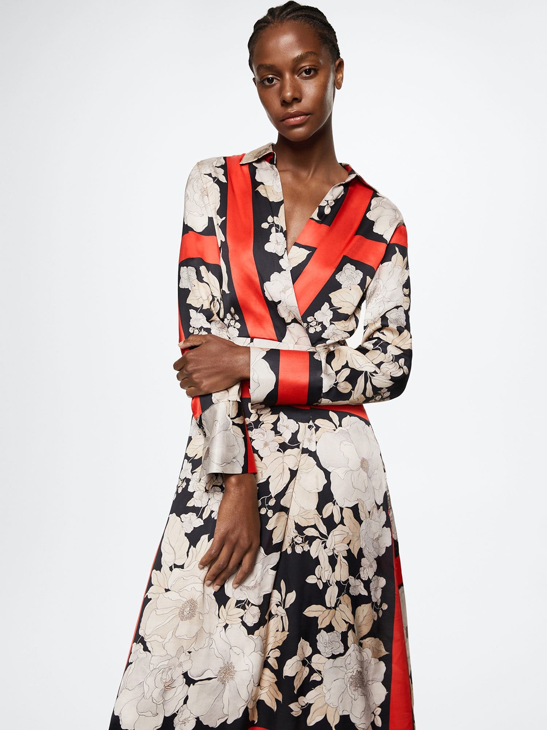 

MANGO Black & Off White Floral Sustainable Midi Dress