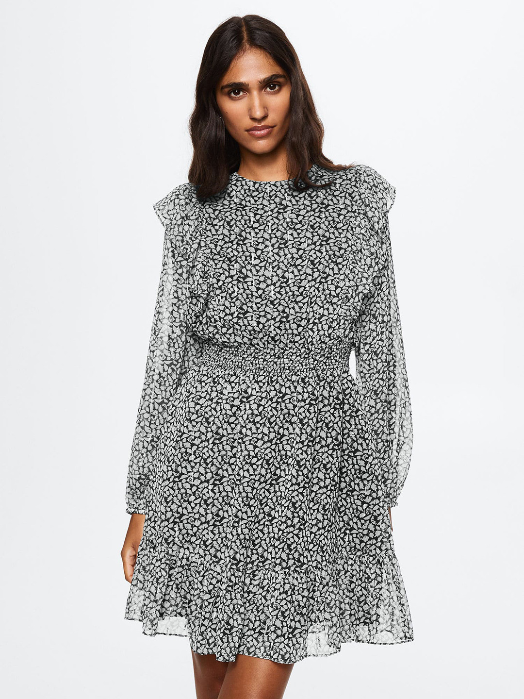 

MANGO Black & White Sustainable Printed A-Line Dress
