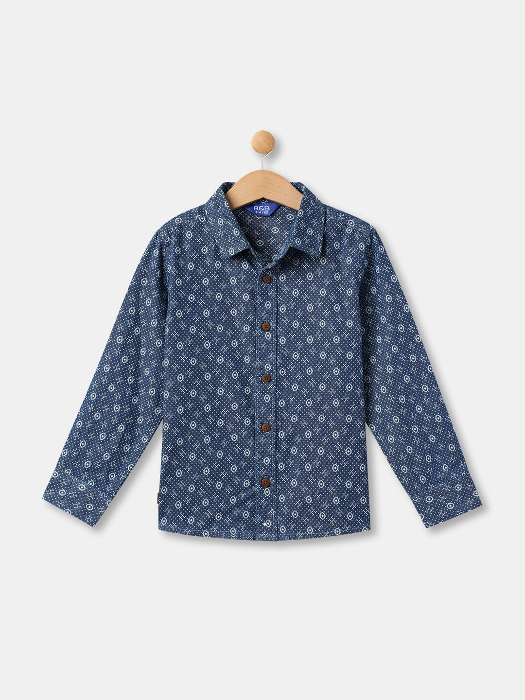 

R&B Boys Ethnic Motifs Printed Cotton Casual Shirt, Blue