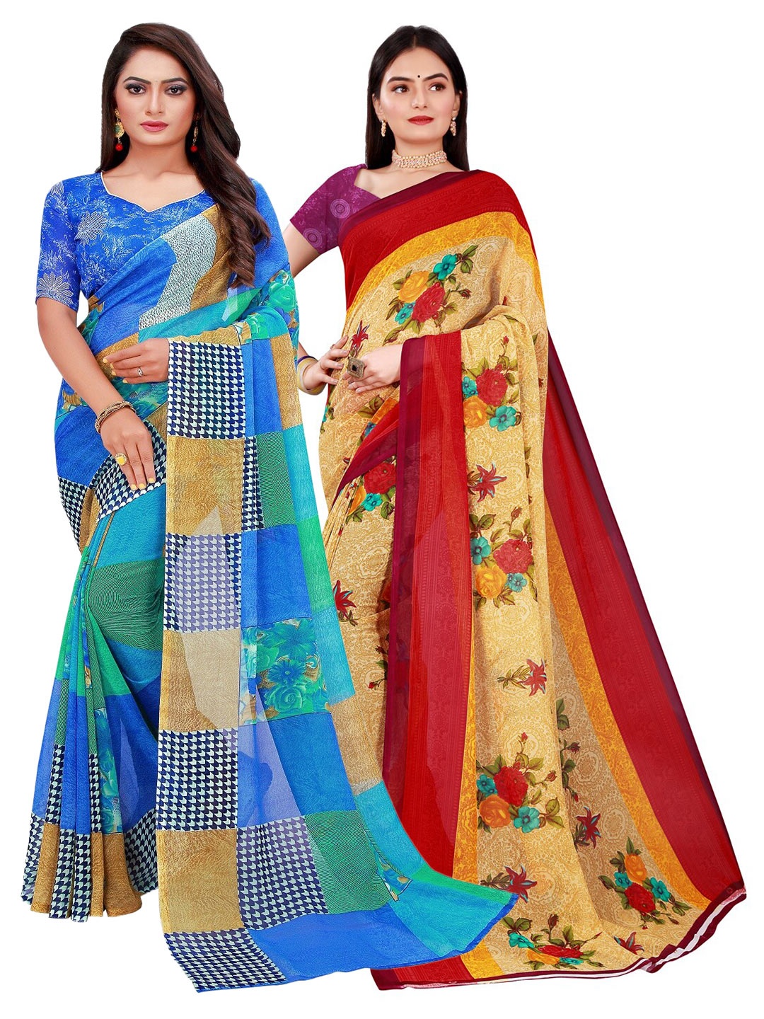 

Silk Bazar Pack Of 2 Pure Georgette Saree, Beige