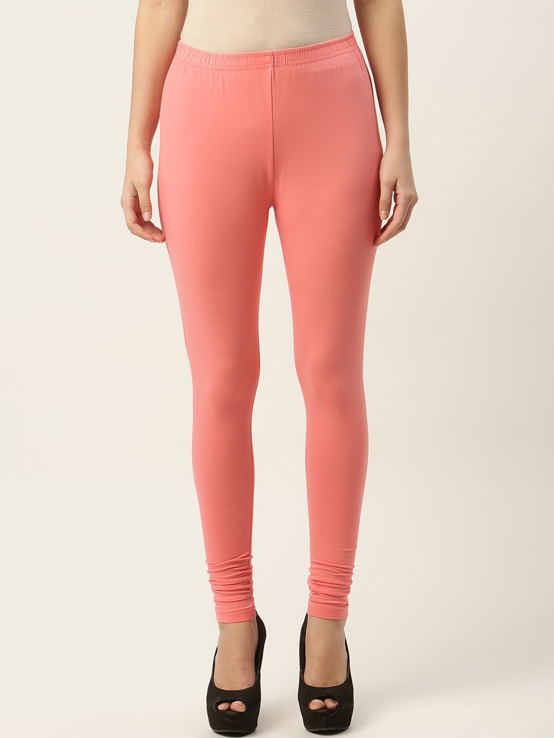 

HASRI Women Peach Solid Churidar-Length Leggings