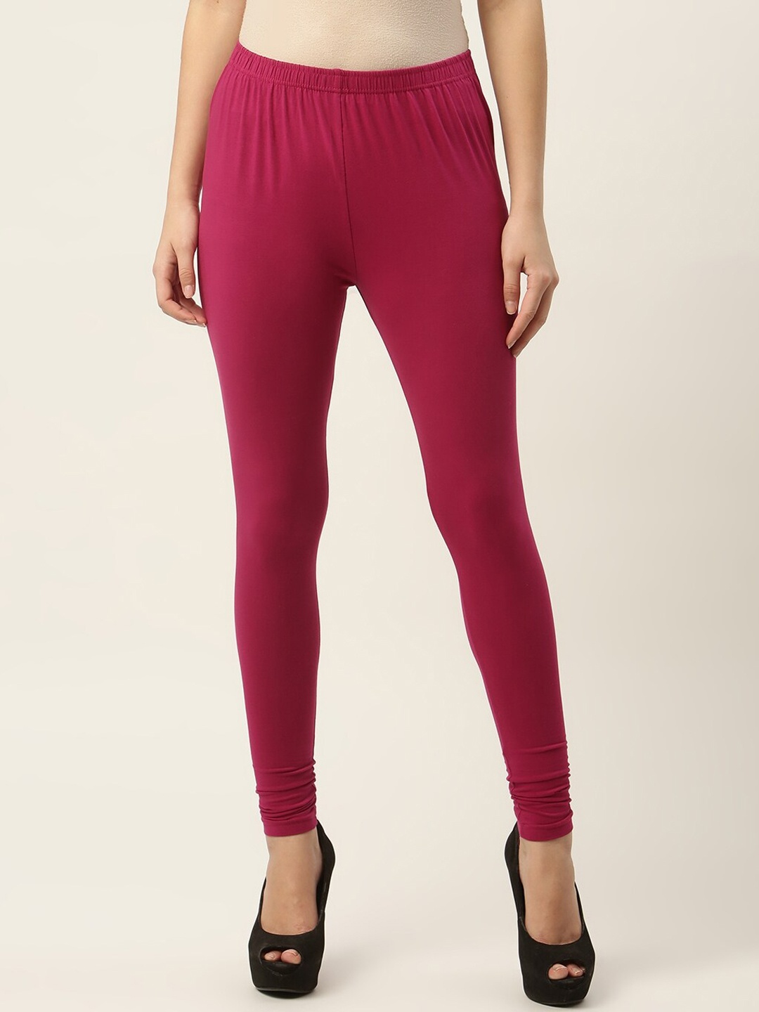 

HASRI Women Magenta Solid Churidar Length Leggings