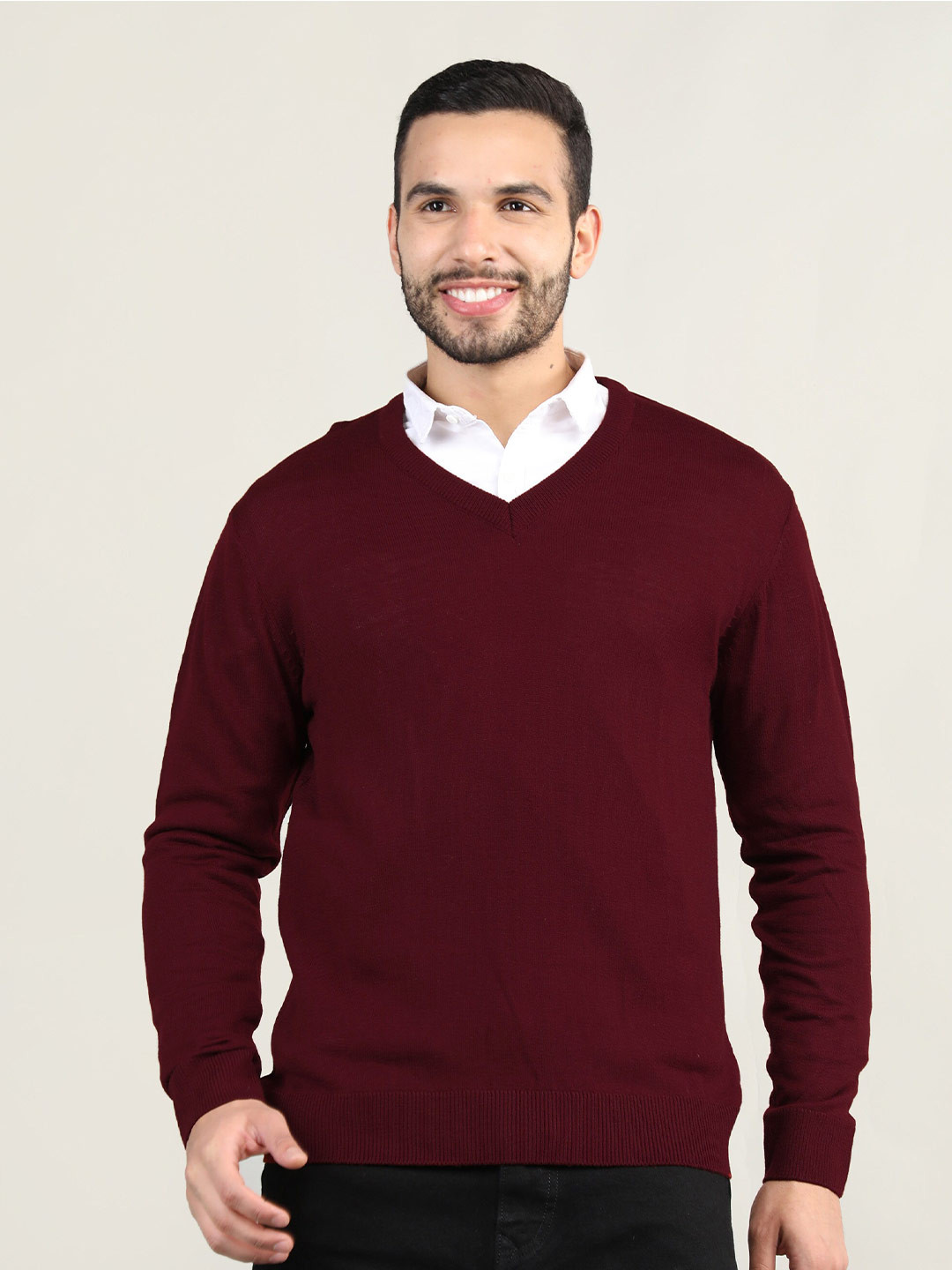 

CHKOKKO Men Maroon Cotton Pullover