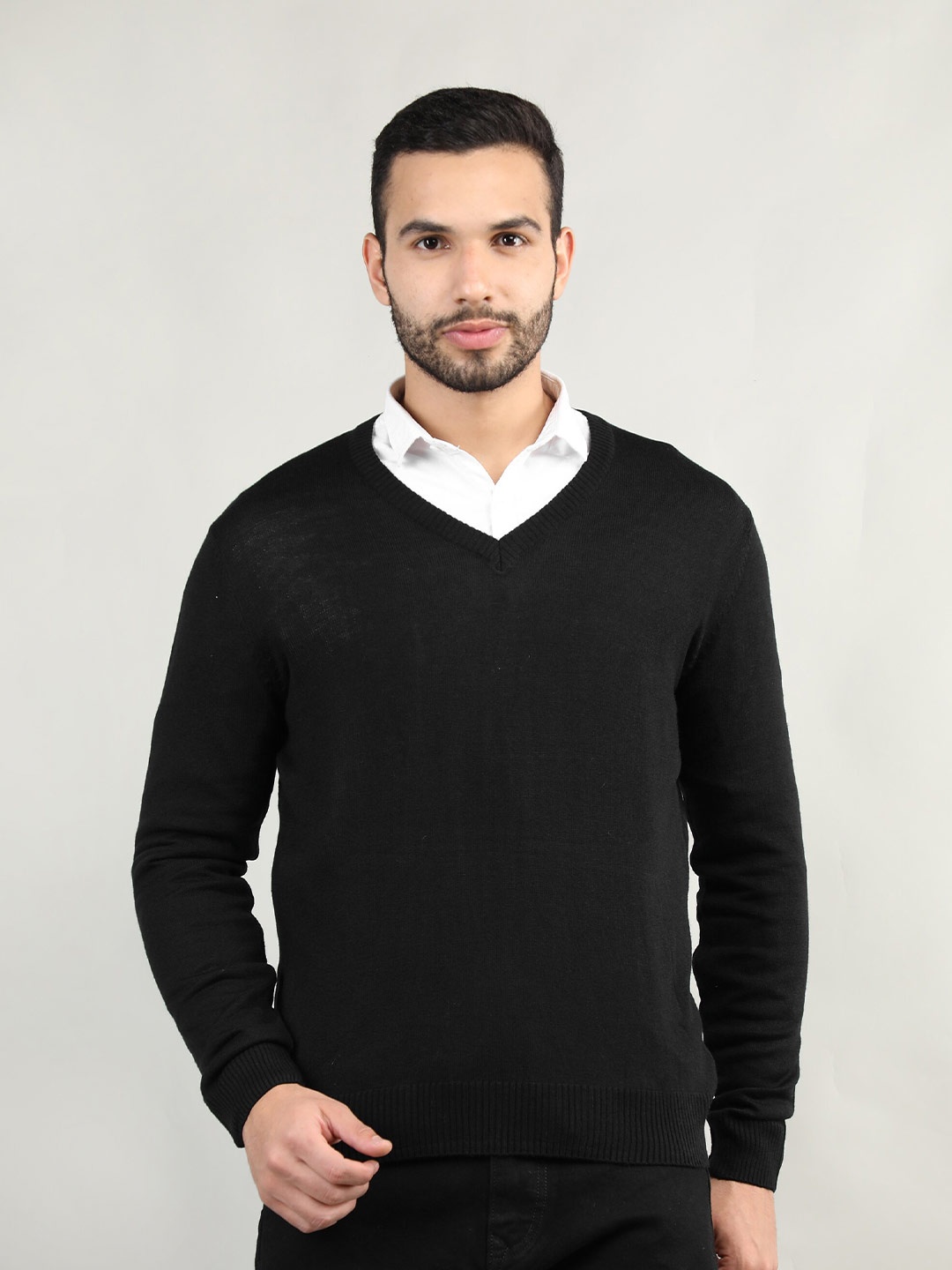 

CHKOKKO Men Wool Black Pullover