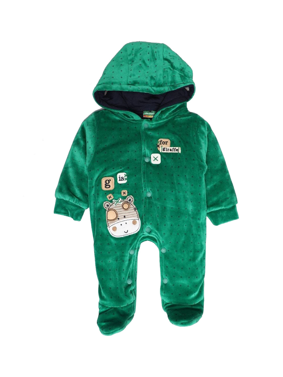 

Little Kiki Infant Kids Green Printed Cotton Hooded Romper
