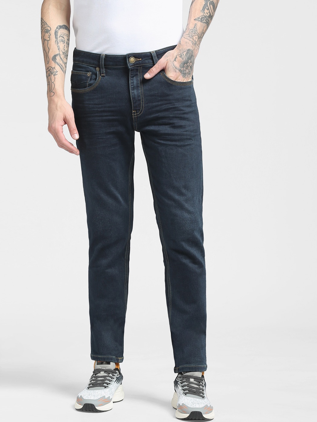

Jack & Jones Men Skinny Fit Low-Rise Light Fade Cotton Jeans, Blue