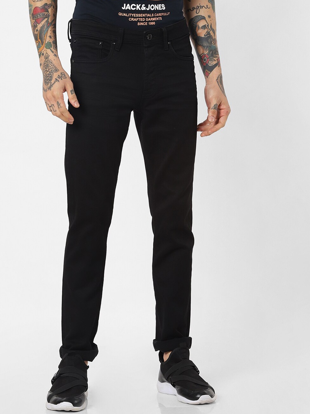 

Jack & Jones Men Black Slim Fit Low-Rise Cotton Jeans