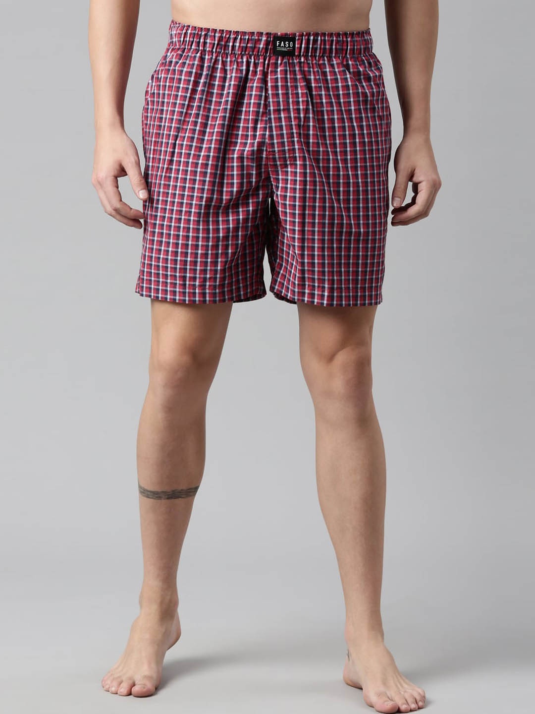 

FASO Men Maroon Checked Organic Cotton Boxer