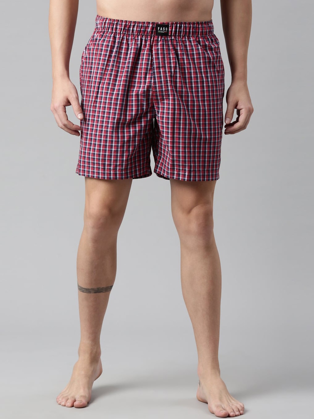 

FASO Men Maroon Checked Organic Cotton Boxers