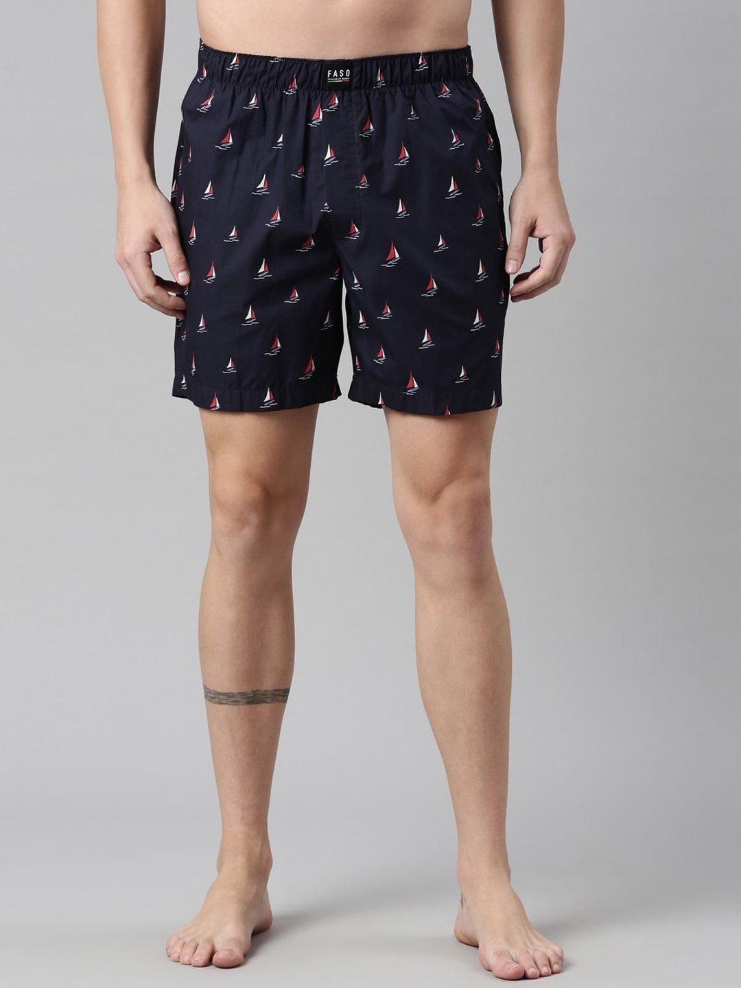 

FASO Men Navy Blue Printed Organic Cotton Boxers