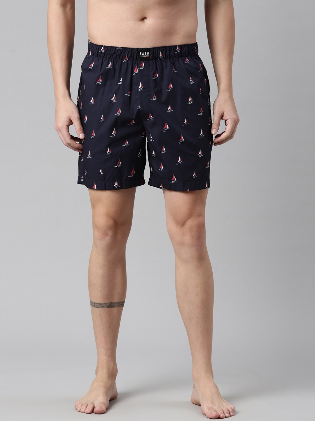 

FASO Men Navy Blue Printed Organic Cotton Boxers